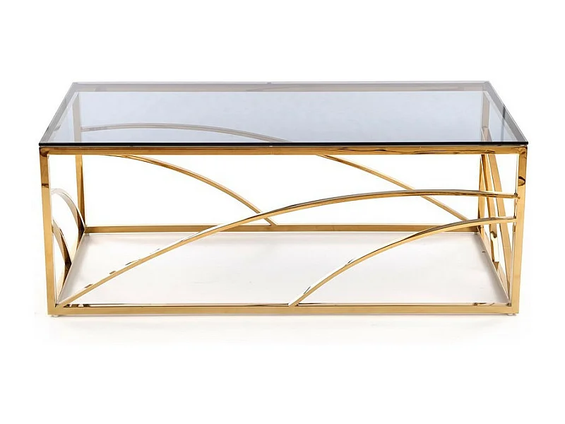 Tavolino 60x120cm con struttura in acciaio placcato oro e piano in vetro fumé Sochic