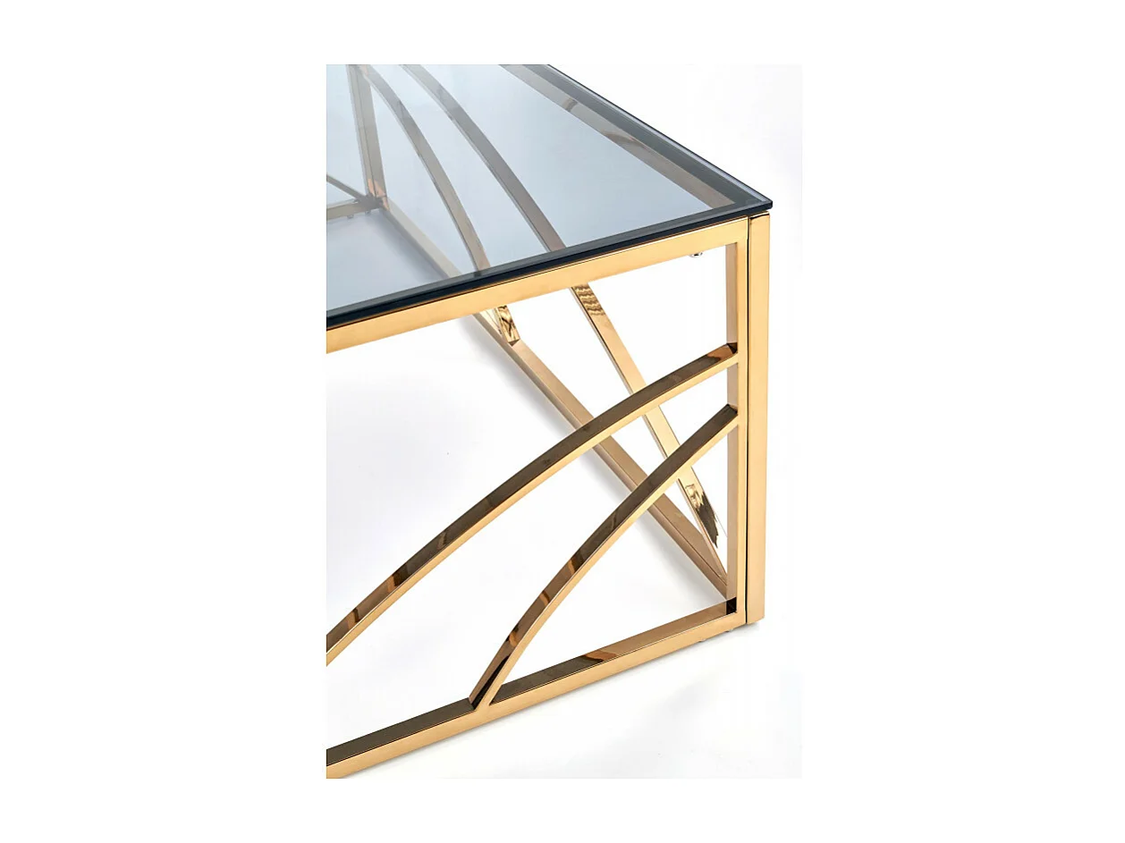 Mesa de centro de 60x120cm con estructura de acero dorado y tapa de cristal ahumado Sochic