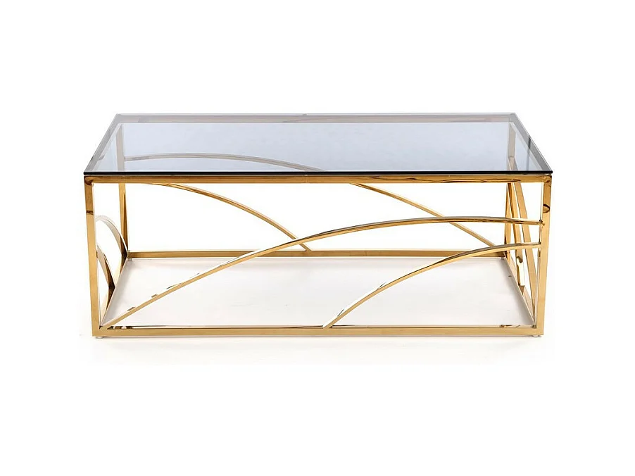 Table basse 60x120cm avec structure en acier doré et plateau en verre fumé Sochic