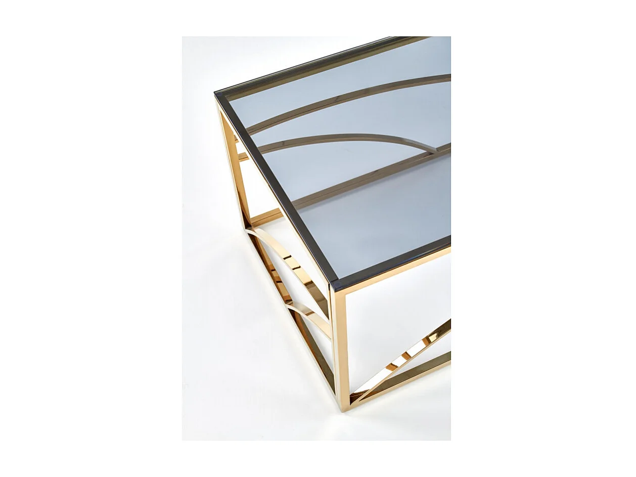 Table basse 60x120cm avec structure en acier doré et plateau en verre fumé Sochic