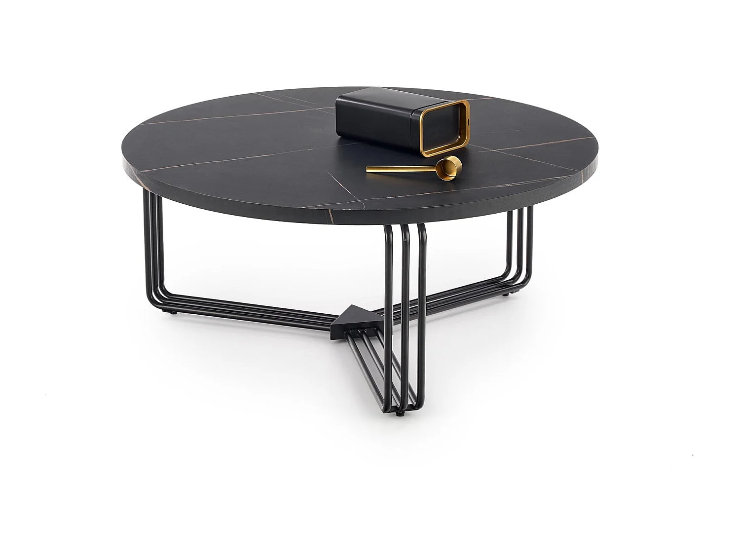 Tavolino rotondo con piano in marmo nero ARUM