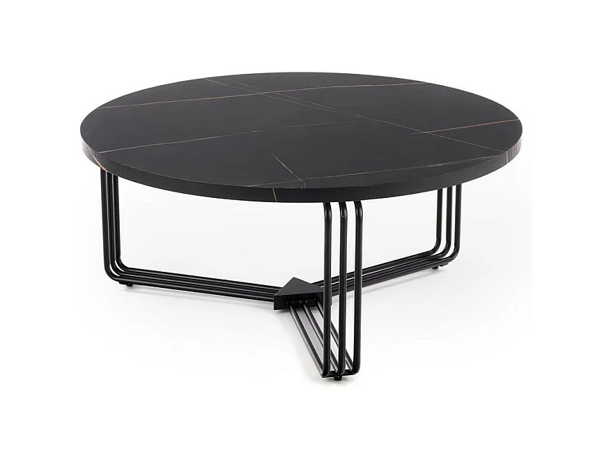 Table basse ronde avec plateau aspect marbre noir ARUM