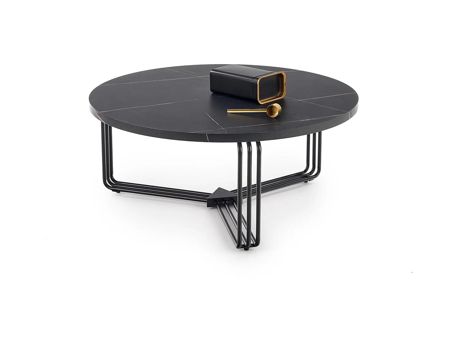 Table basse ronde avec plateau aspect marbre noir ARUM