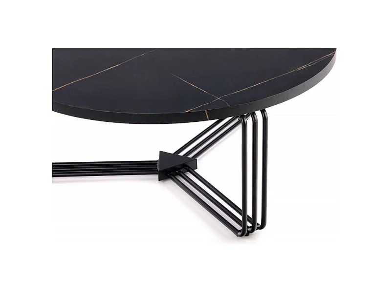 Table basse ronde avec plateau aspect marbre noir ARUM