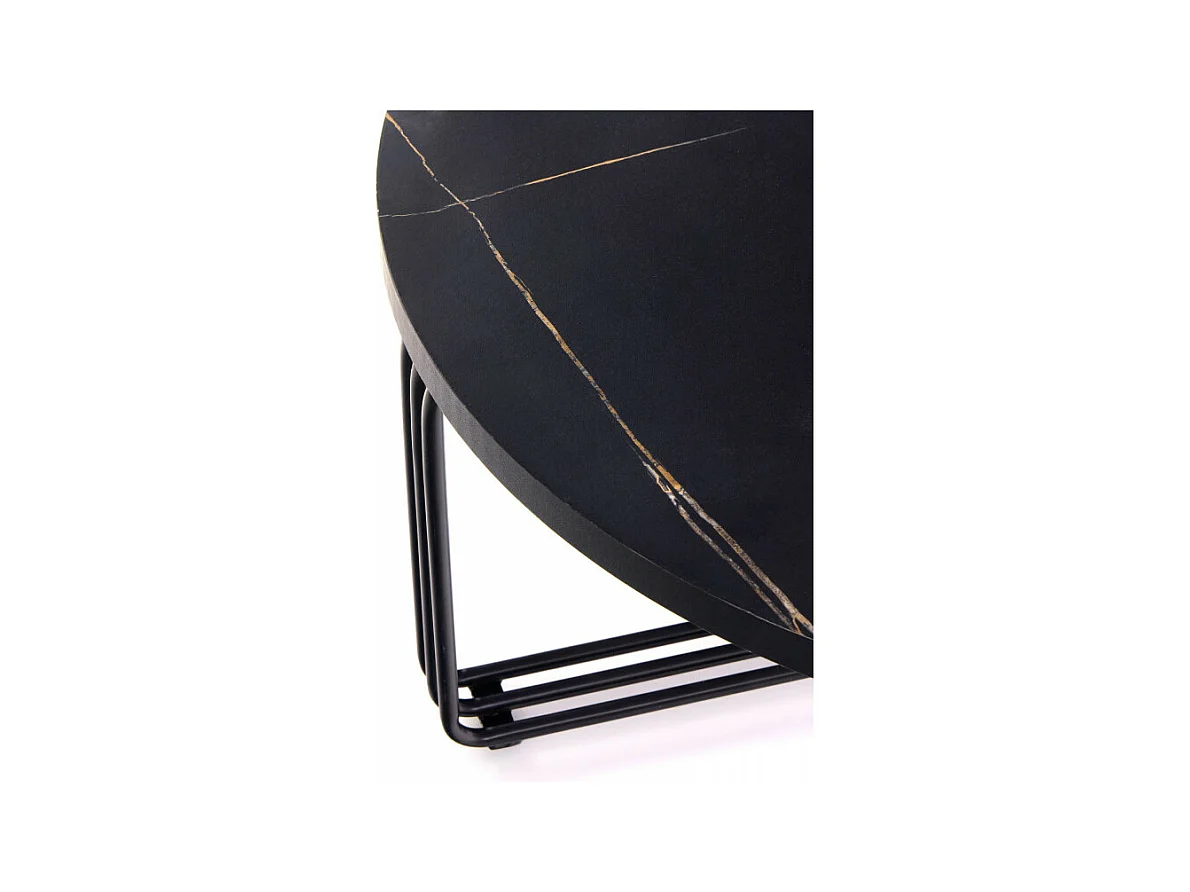 Table basse ronde avec plateau aspect marbre noir ARUM