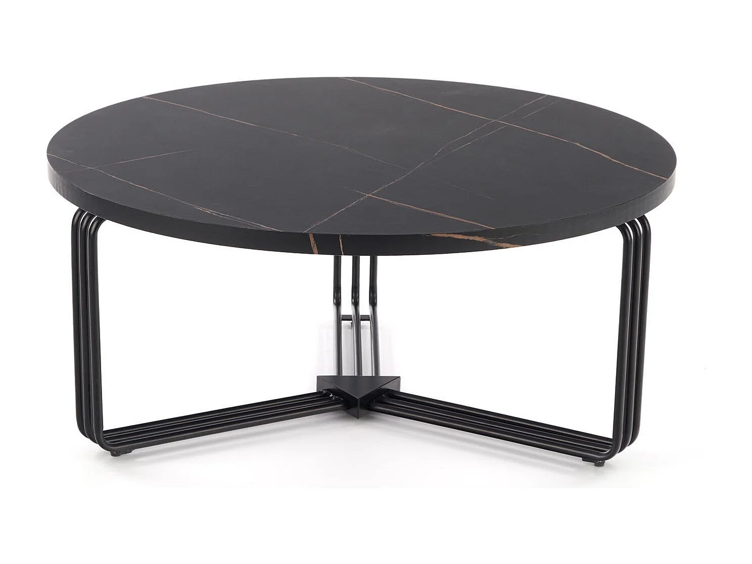 Table basse ronde avec plateau aspect marbre noir ARUM