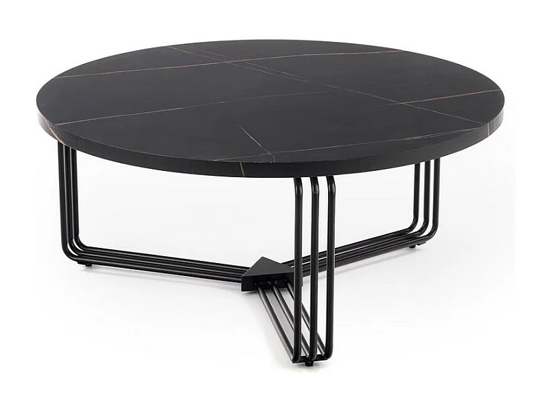 Table basse ronde avec plateau aspect marbre noir ARUM