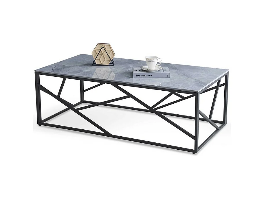 Table basse rectangulaire avec plateau aspect marbre gris YAGO