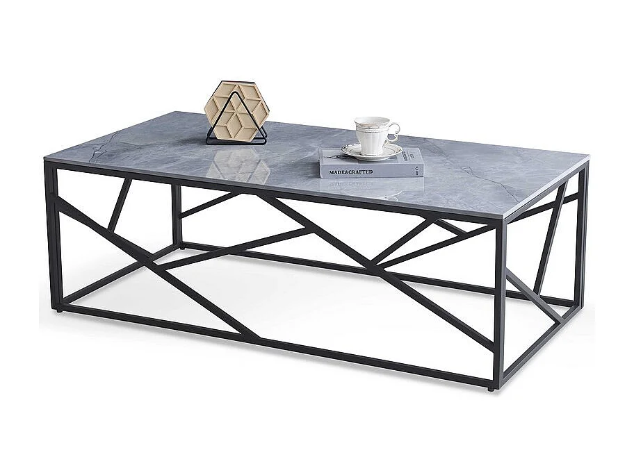 Table basse rectangulaire avec plateau aspect marbre gris YAGO