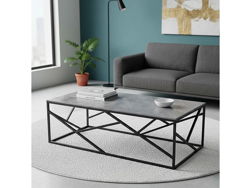 Table basse rectangulaire avec plateau aspect marbre gris YAGO