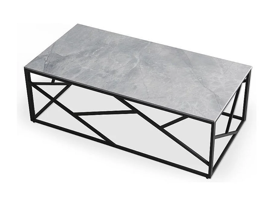 Table basse rectangulaire avec plateau aspect marbre gris YAGO