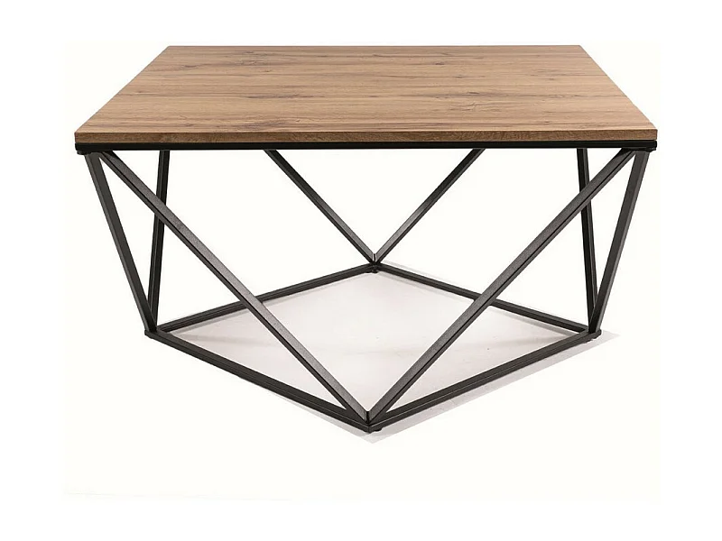 Table basse design avec plateau 80x80 aspect chêne et piètement noir Emily