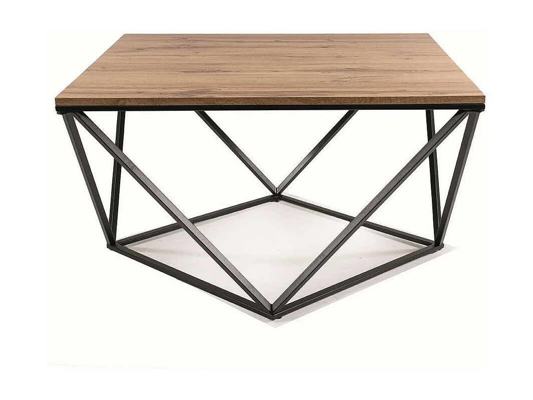 Table basse design avec plateau 80x80 aspect chêne et piètement noir Emily