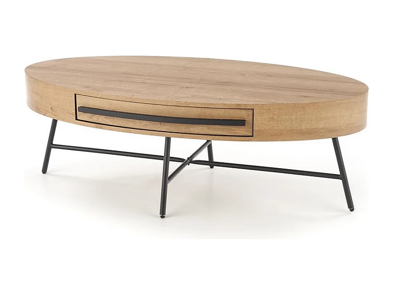 Tavolino ovale 120x60 con cassetto in rovere dorato e base in metallo nero HYDRA