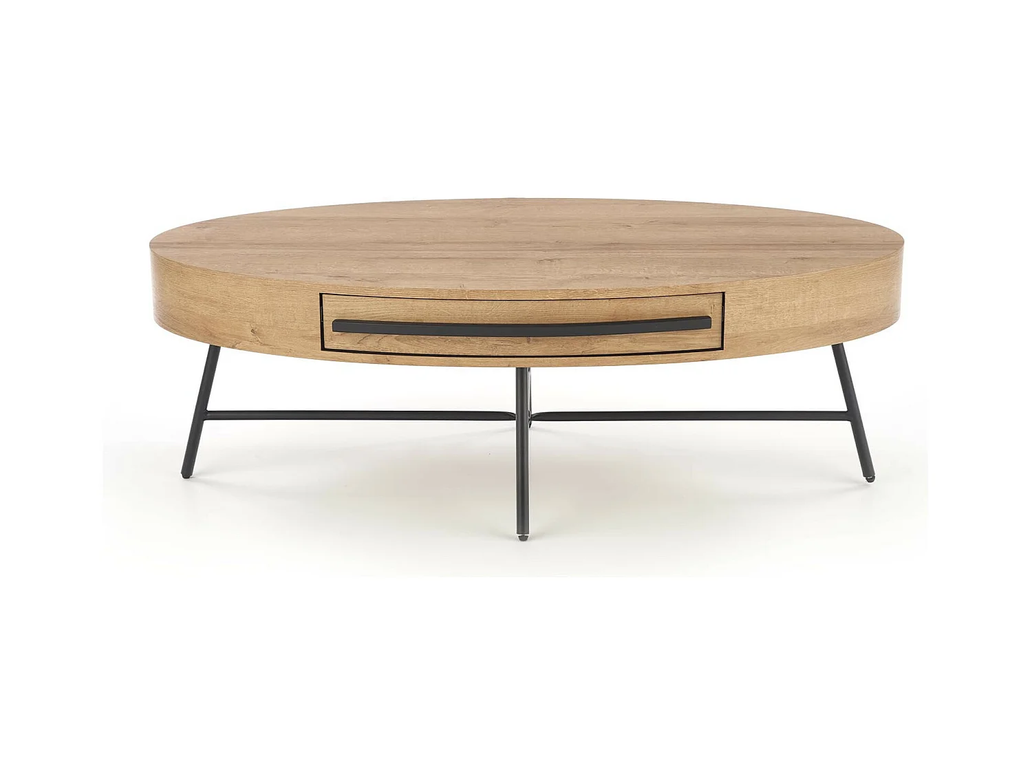 Tavolino ovale 120x60 con cassetto in rovere dorato e base in metallo nero HYDRA