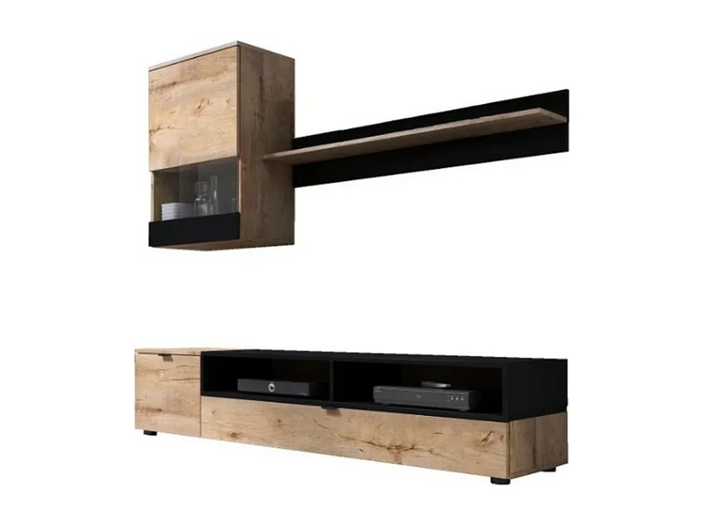 Ensemble meuble TV aspect chêne Lefkas et noir mat STREAM