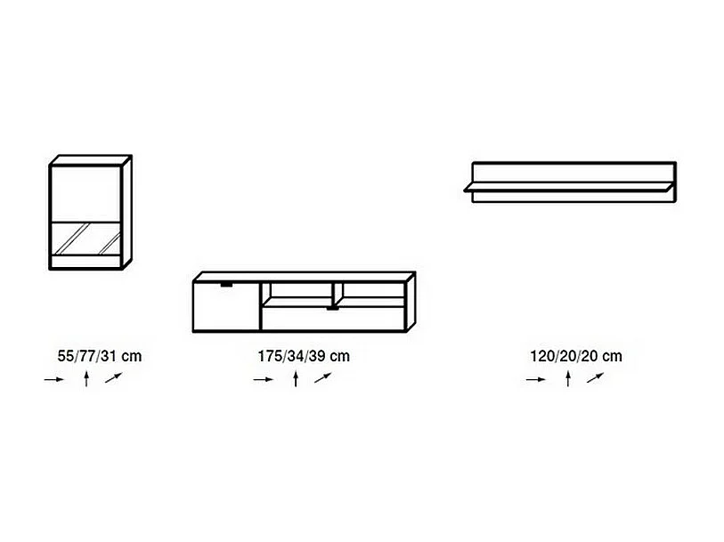Ensemble meuble TV aspect chêne Lefkas et noir mat STREAM