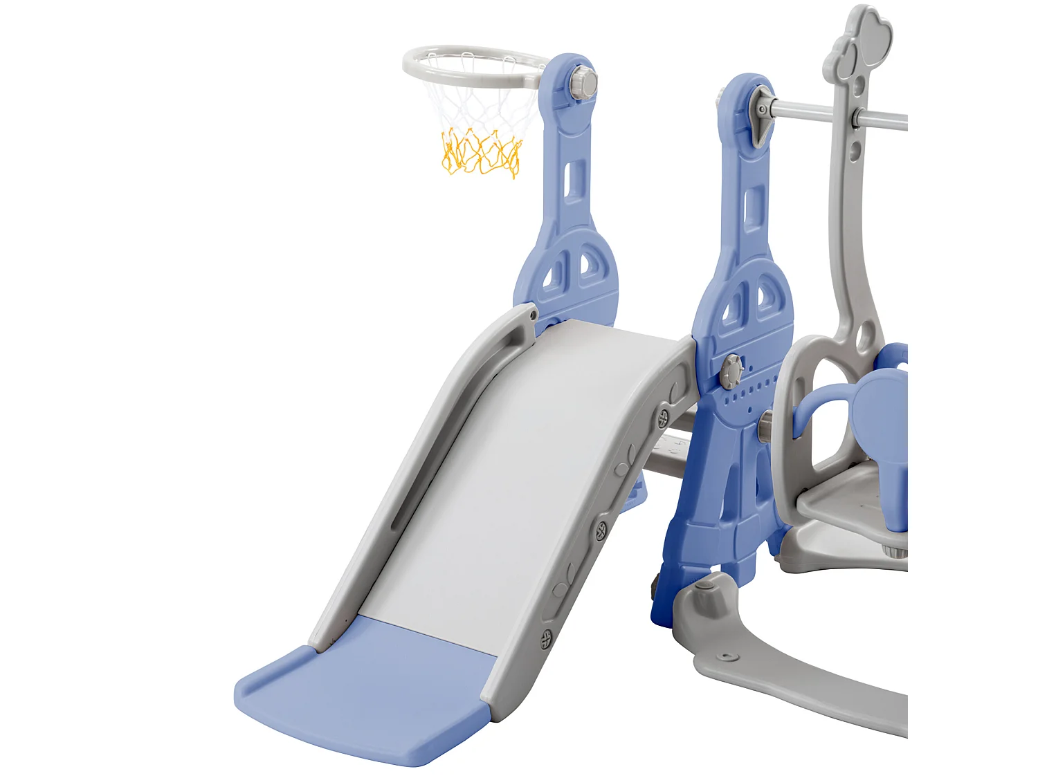 Toboggan 4 en 1 - avec escalier, balançoire, panier de basket - bleu