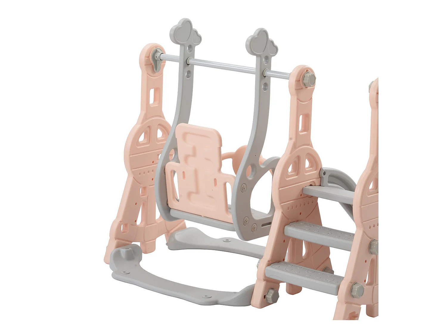 Toboggan 4 en 1 - avec escalier, balançoire, panier de basket - rose