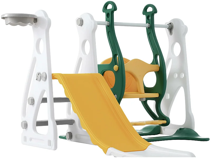 4-in-1-Rutsche – mit Treppe, Schaukel, Basketballkorb – grün