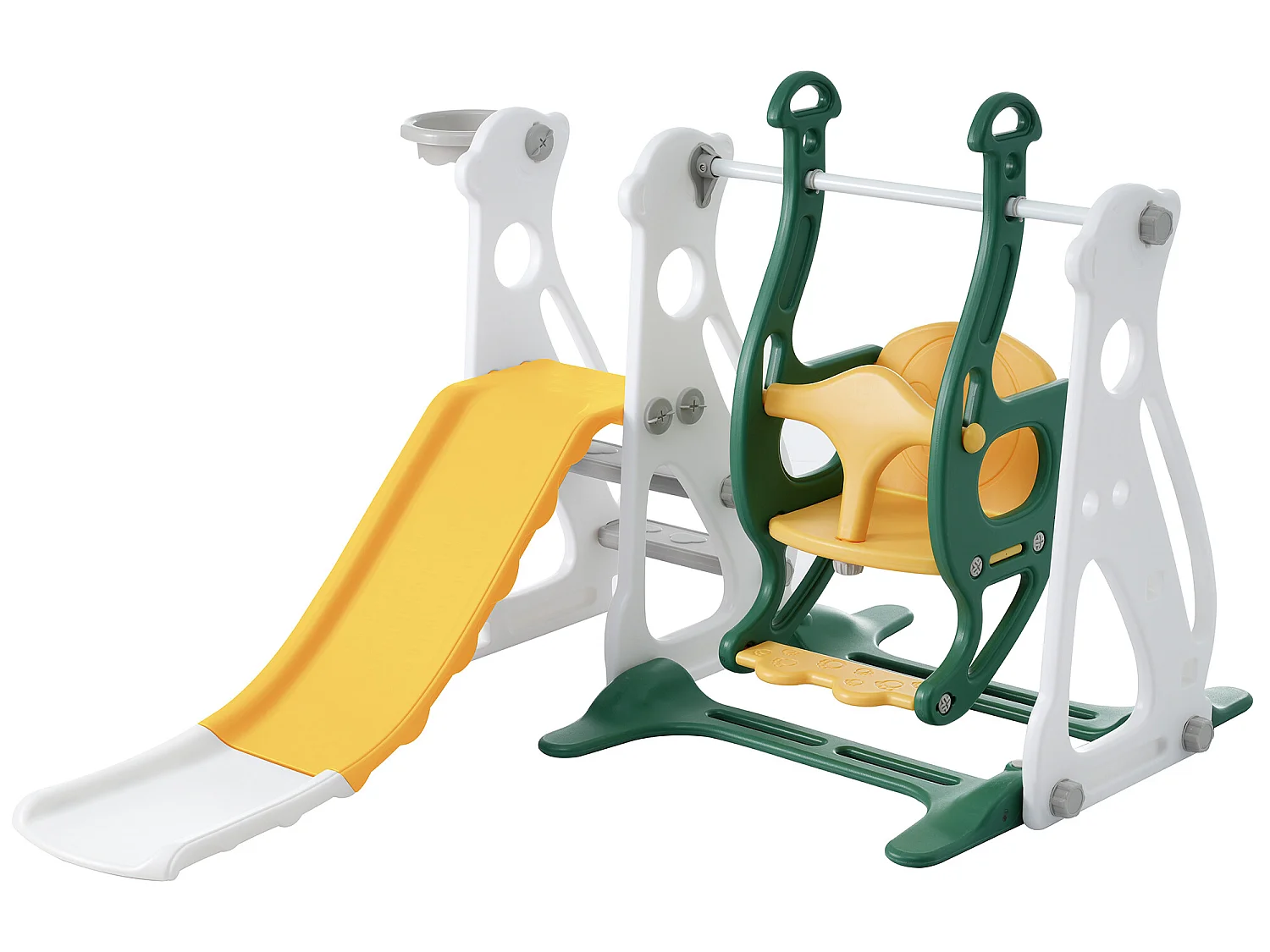 Toboggan 4 en 1 - avec escalier, balançoire, panier de basket - vert