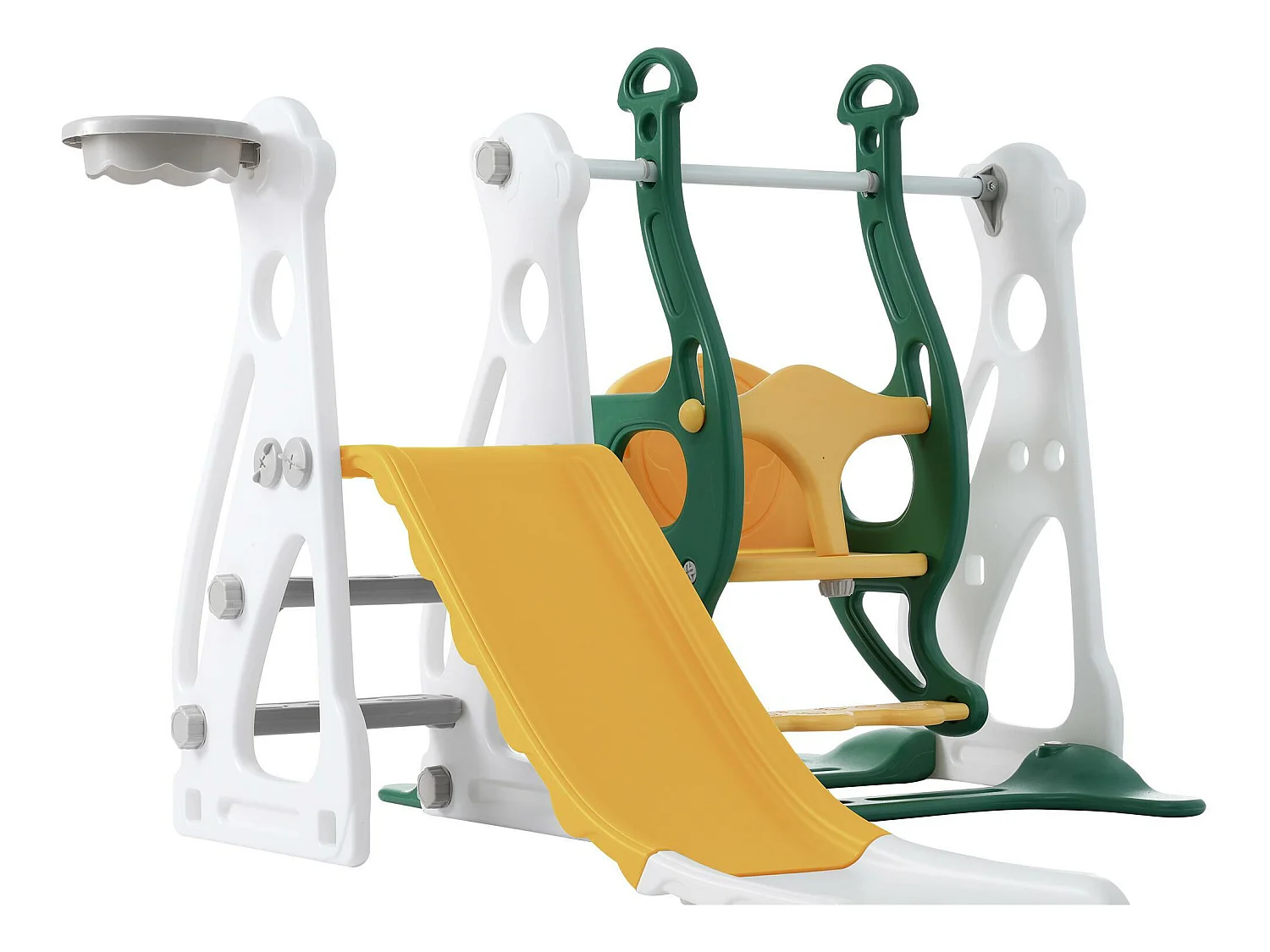 Toboggan 4 en 1 - avec escalier, balançoire, panier de basket - vert