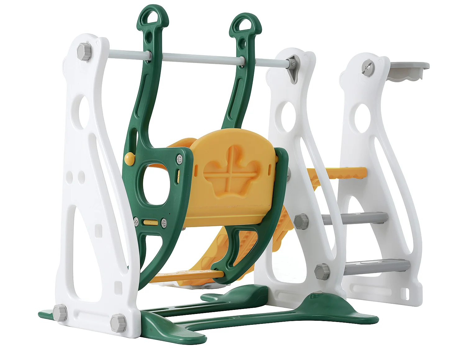 Toboggan 4 en 1 - avec escalier, balançoire, panier de basket - vert