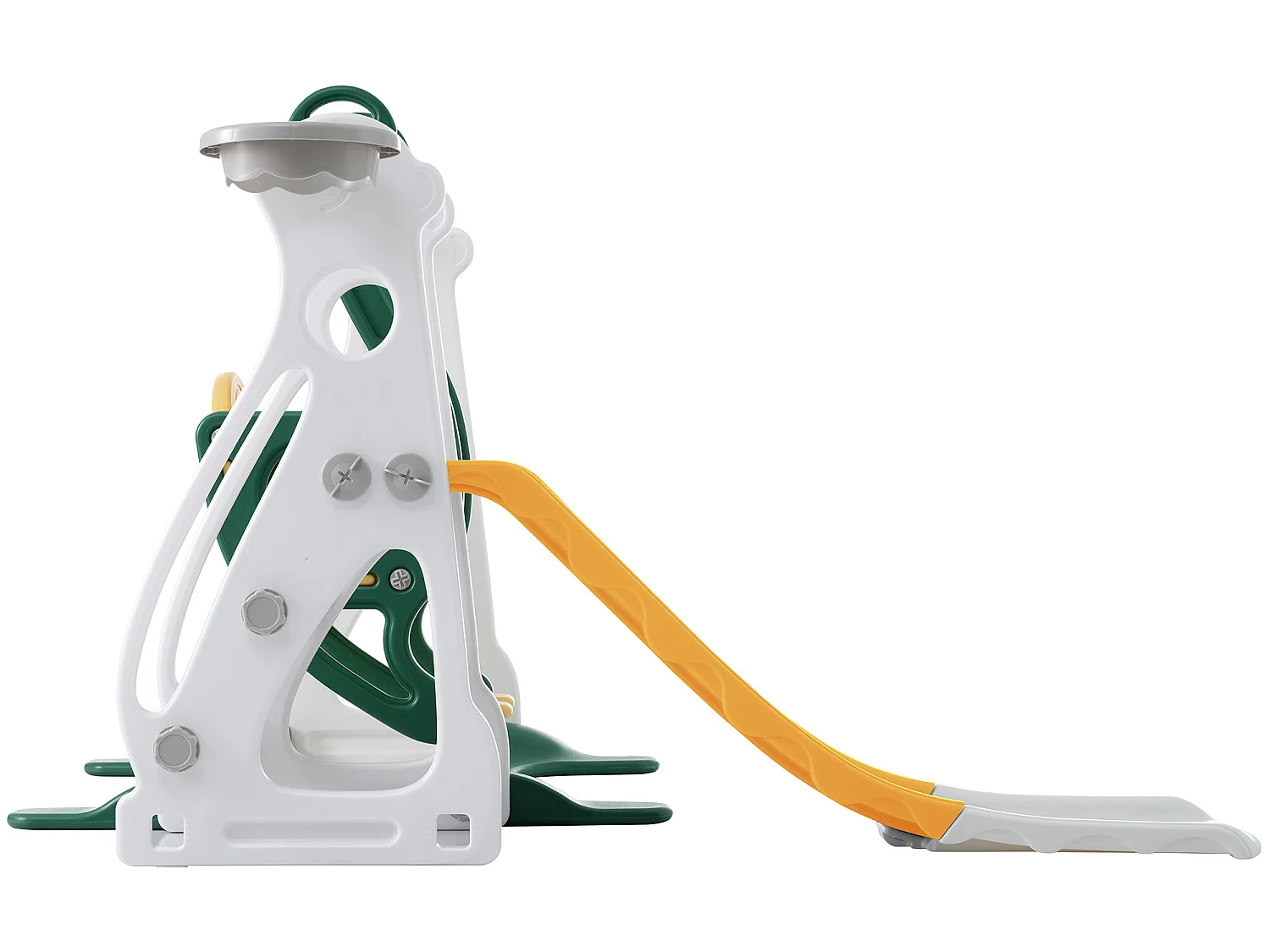 Toboggan 4 en 1 - avec escalier, balançoire, panier de basket - vert