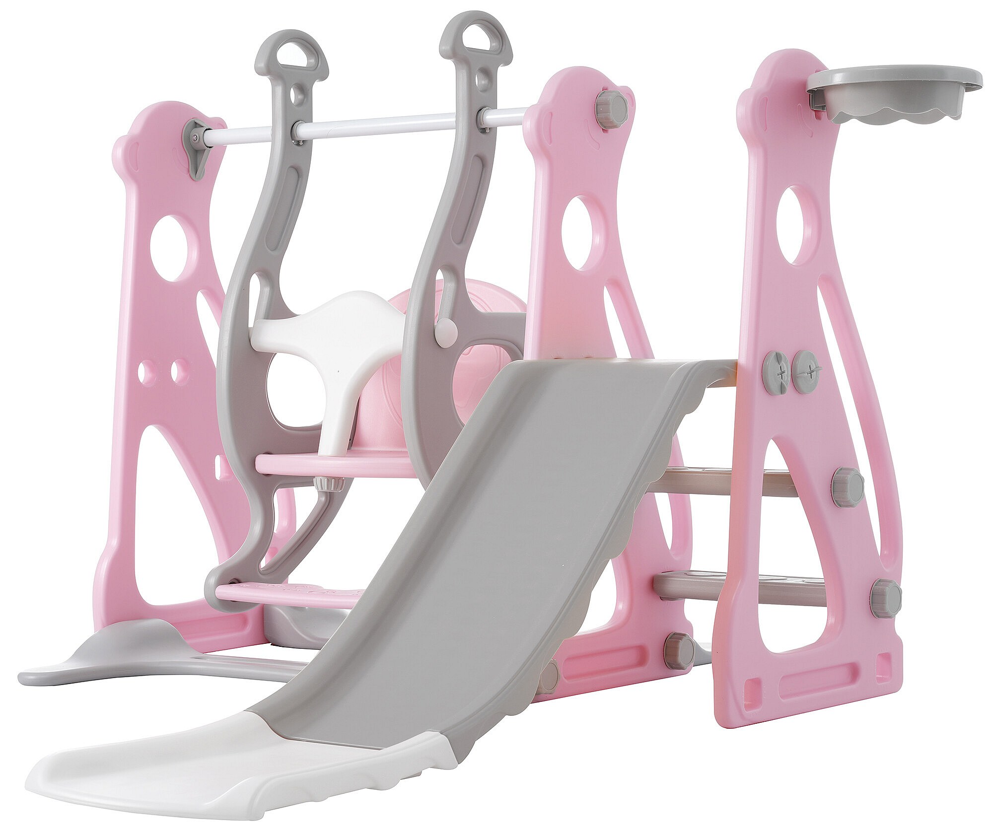 Toboggan 4 En 1 Avec Escalier Balan oire Panier De Basket Rose