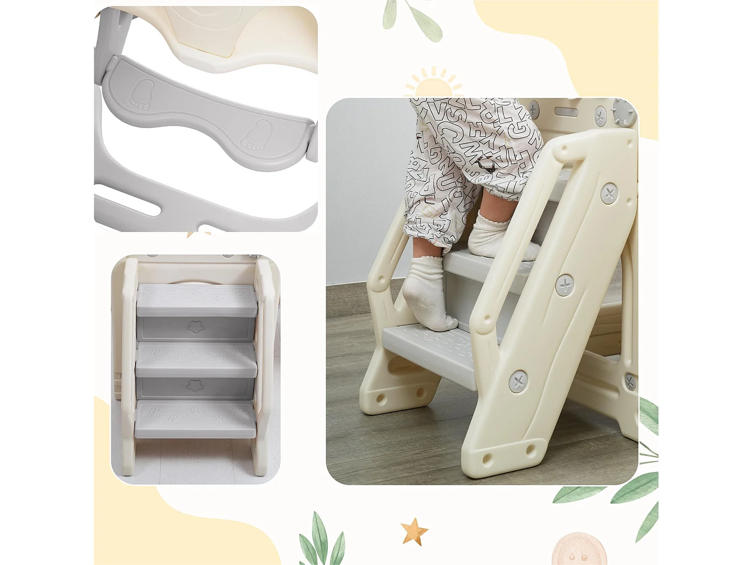 5-in-1-Rutsche – mit Treppe, Schaukel, Stauraum, Basketballkorb – hellgrau