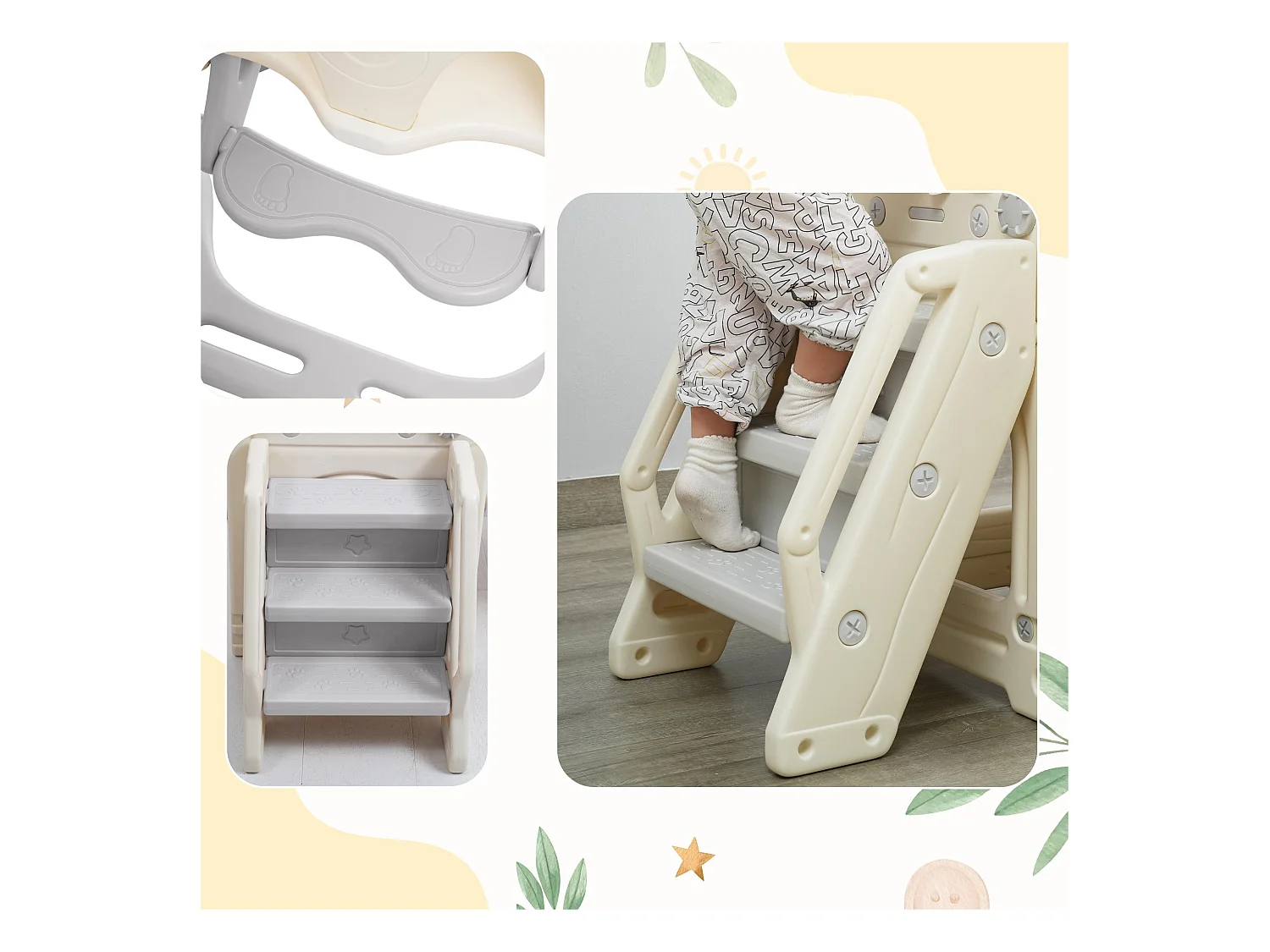 Tobogán 5 en 1 - con escaleras, columpio, espacio de almacenamiento, canasta de baloncesto - gris claro