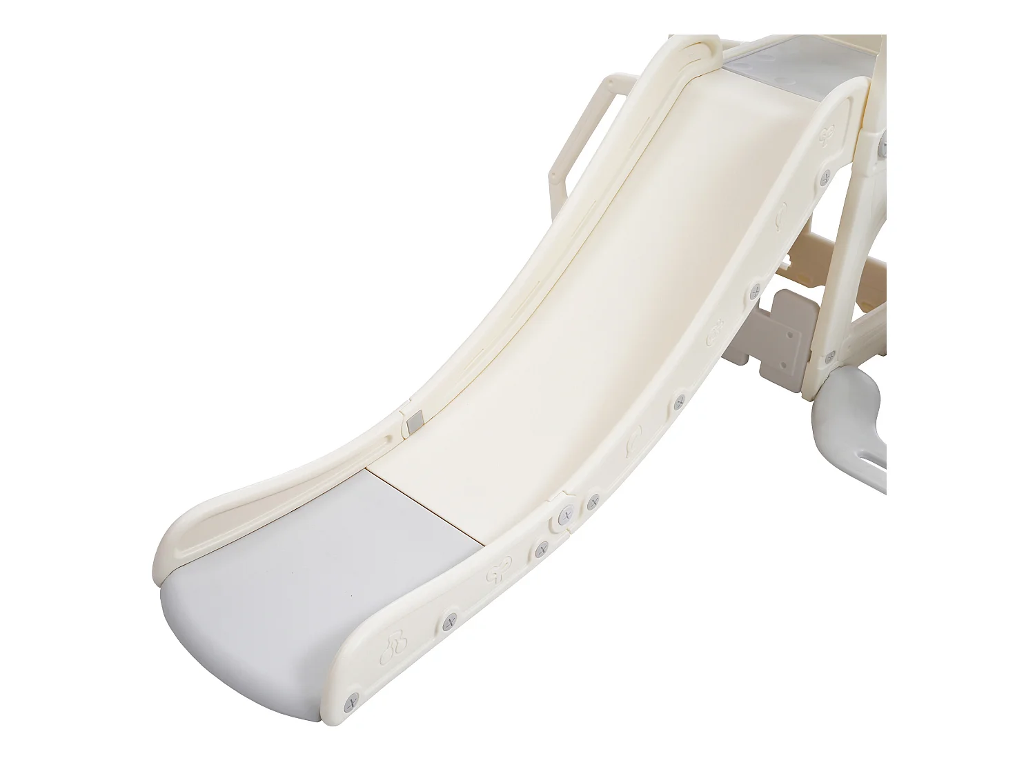 Tobogán 5 en 1 - con escaleras, columpio, espacio de almacenamiento, canasta de baloncesto - gris claro