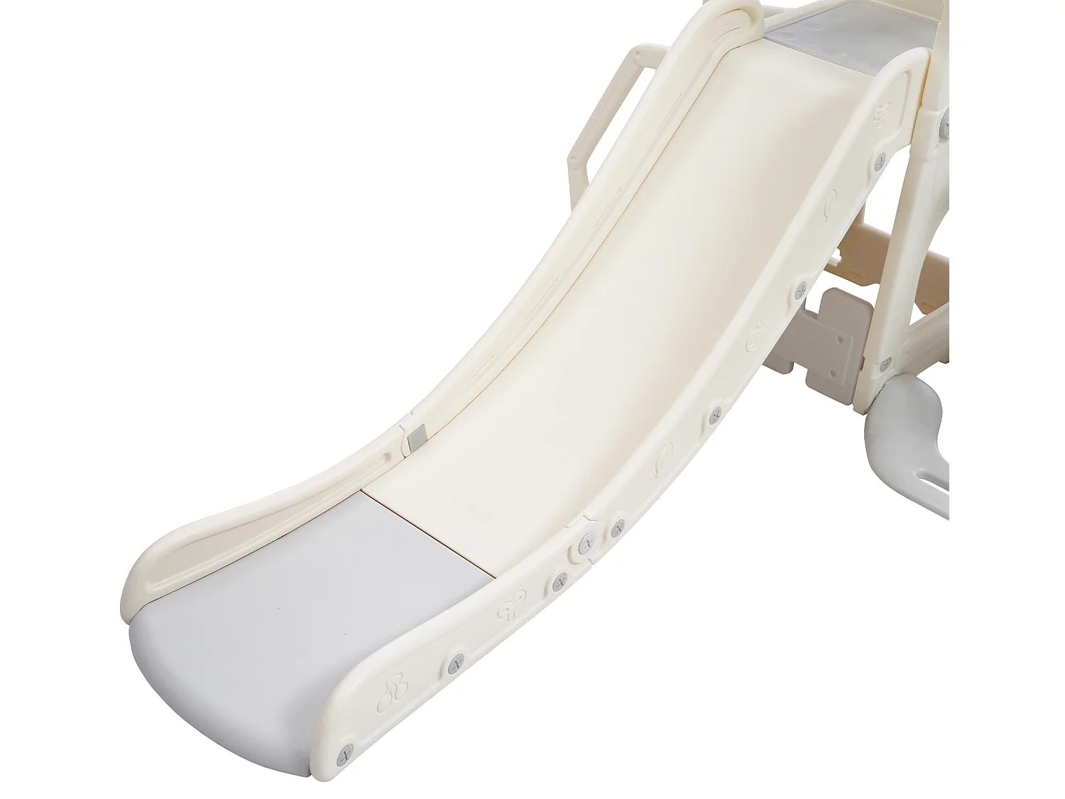 Toboggan 5 en 1 - avec escalier, balançoire, espace de rangement, panier de basket - gris clair