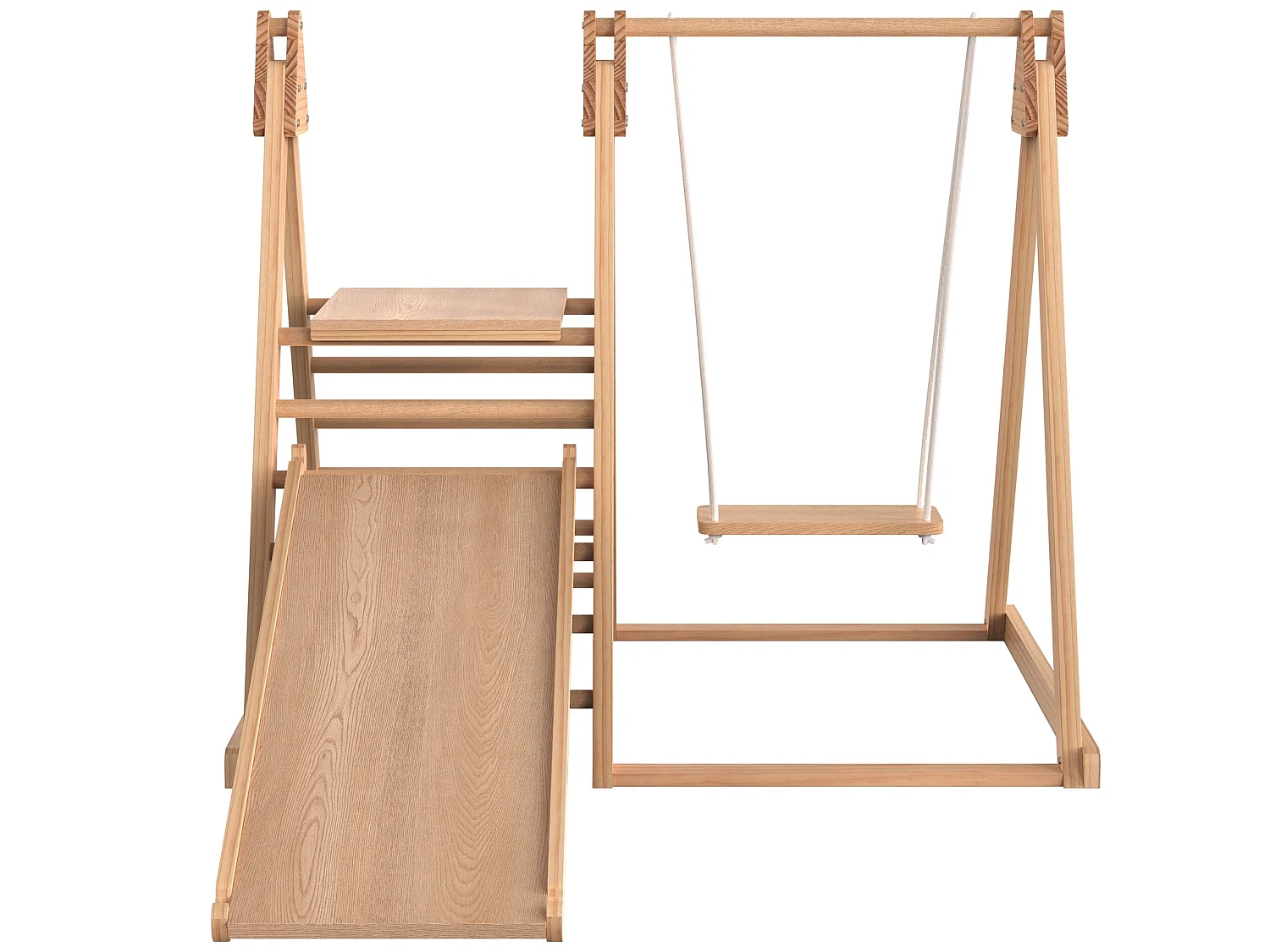 3 in 1 glijbaan - met trappen, schommels en glijbaantjes - massief grenen - naturel