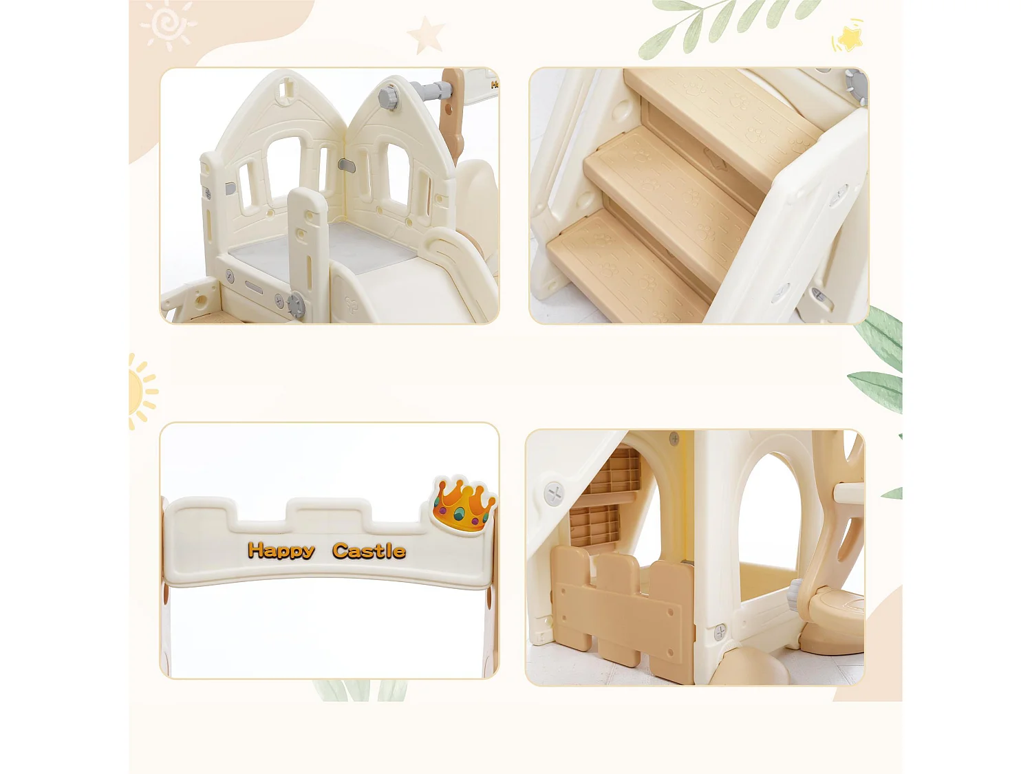 5 in 1 glijbaan - met trap, schommel, opbergruimte, basketbalring - lichtgeel