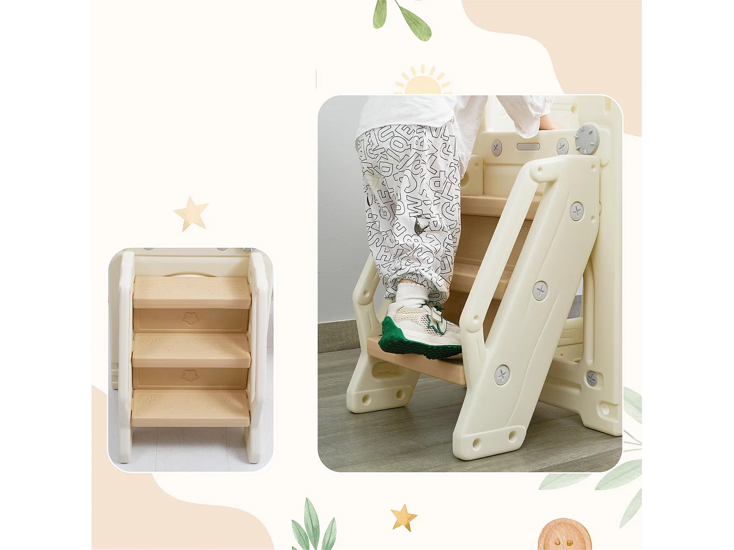 5 in 1 glijbaan - met trap, schommel, opbergruimte, basketbalring - lichtgeel