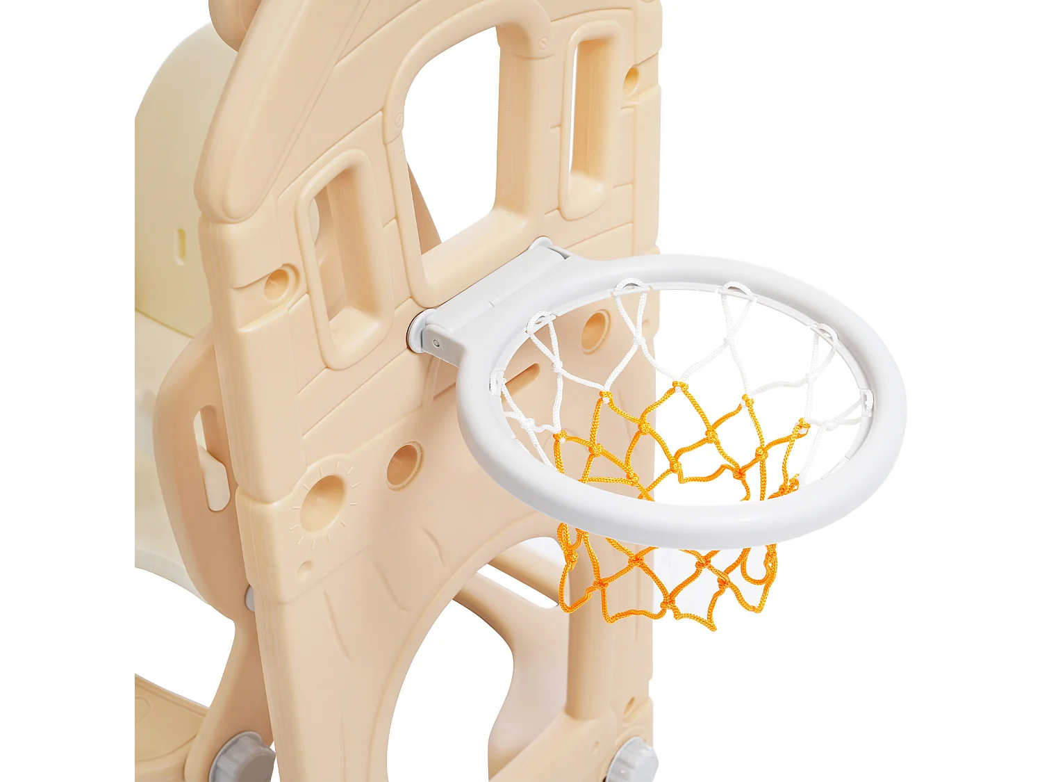 5 in 1 glijbaan - met trap, schommel, opbergruimte, basketbalring - lichtgeel