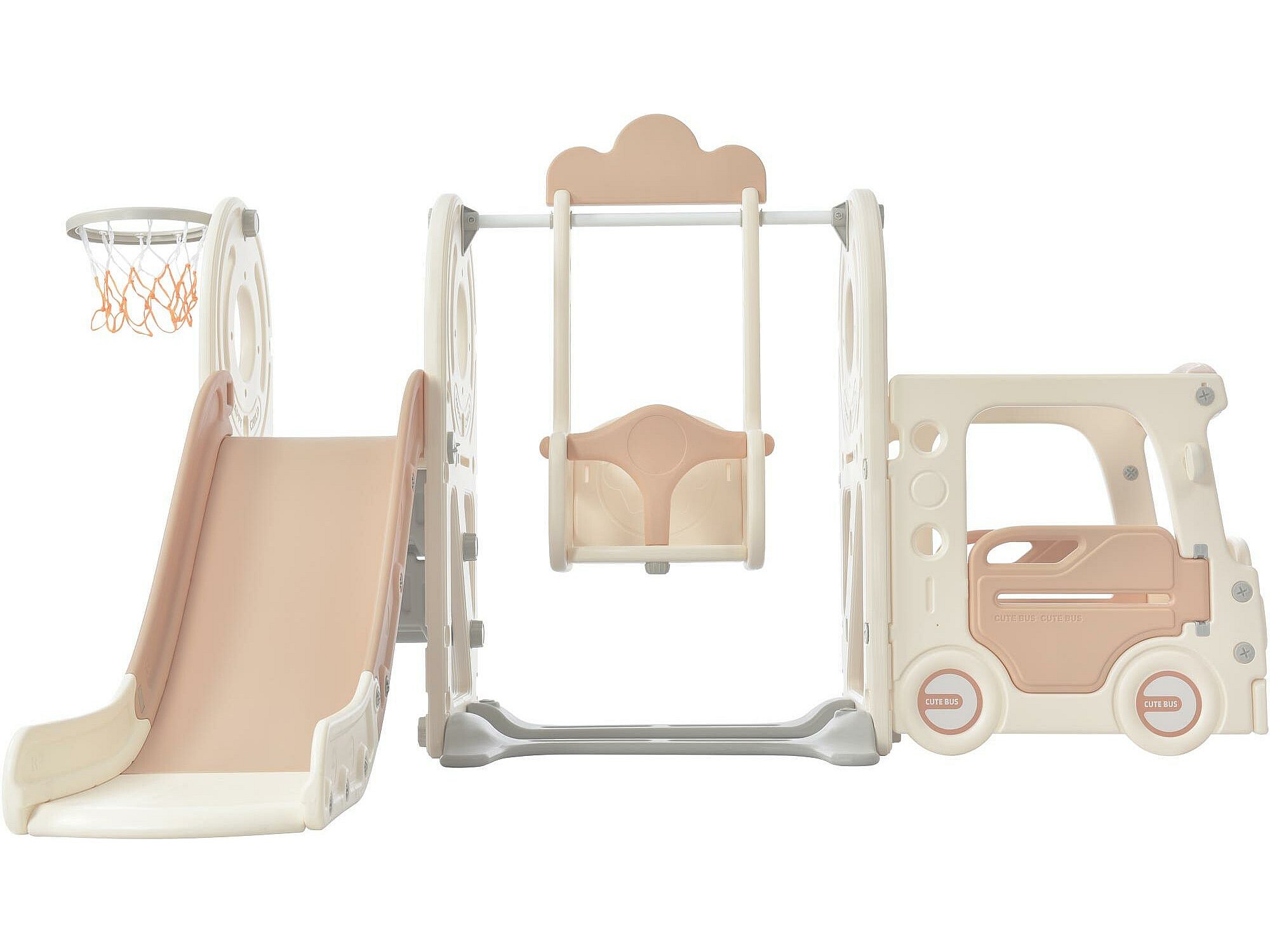 Toboggan 4 en 1 avec escalier, balançoire, panier de basket en