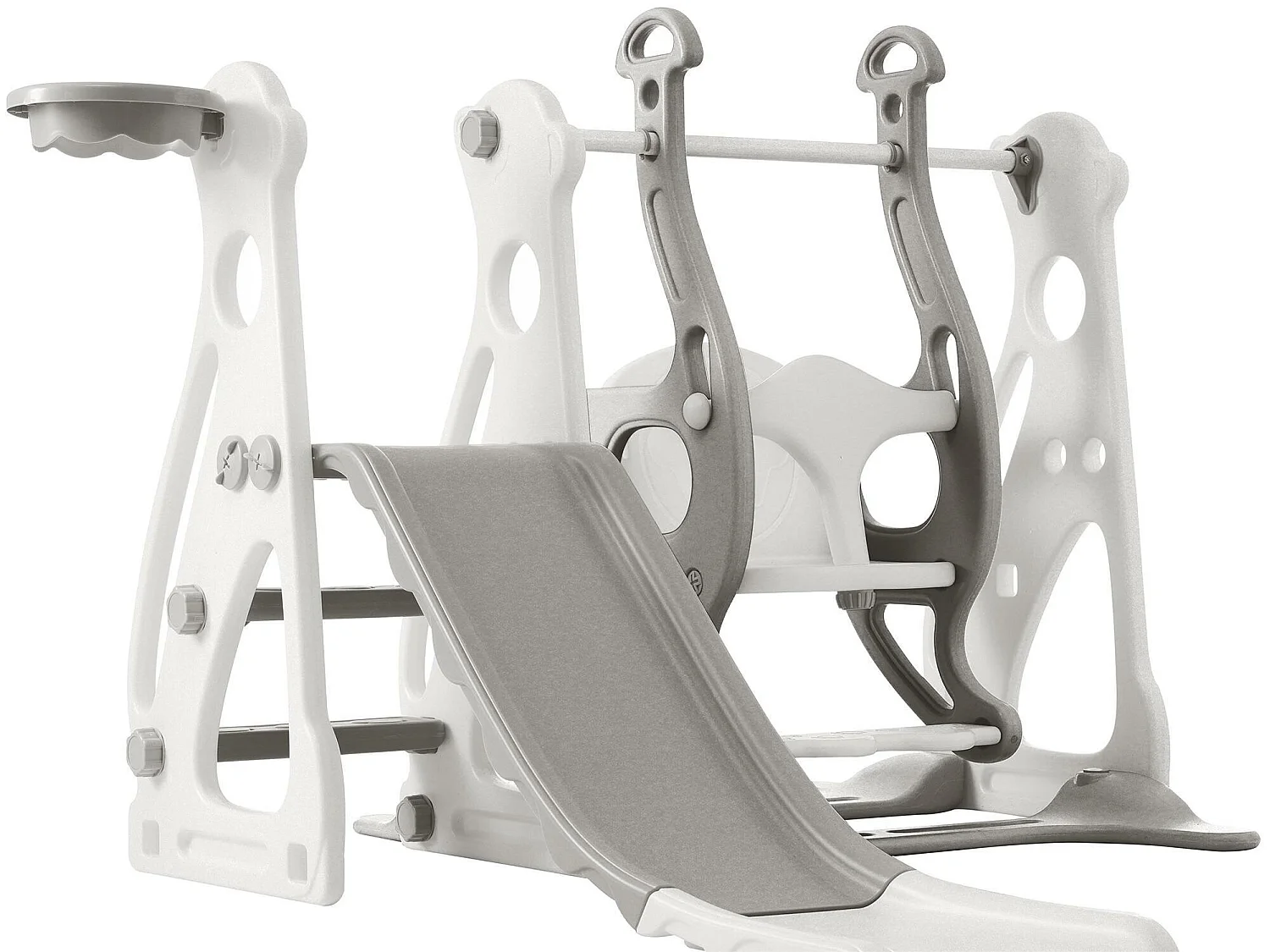 4 in 1 glijbaan - met trap, schommel, basketbalring - lichtgrijs