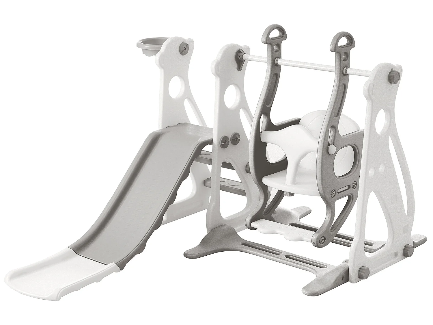 4 in 1 glijbaan - met trap, schommel, basketbalring - lichtgrijs