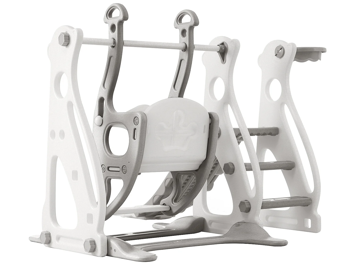 4 in 1 glijbaan - met trap, schommel, basketbalring - lichtgrijs