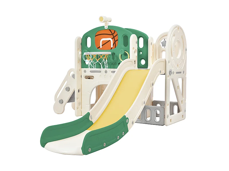 4-in-1-Rutsche – mit Treppe, Stauraum, Basketballkorb – grün