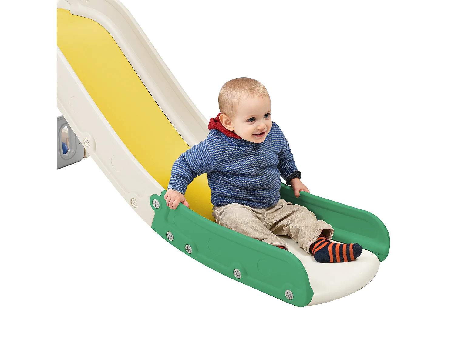 Toboggan 4 en 1 - avec escalier, espace de rangement, panier de basket - vert