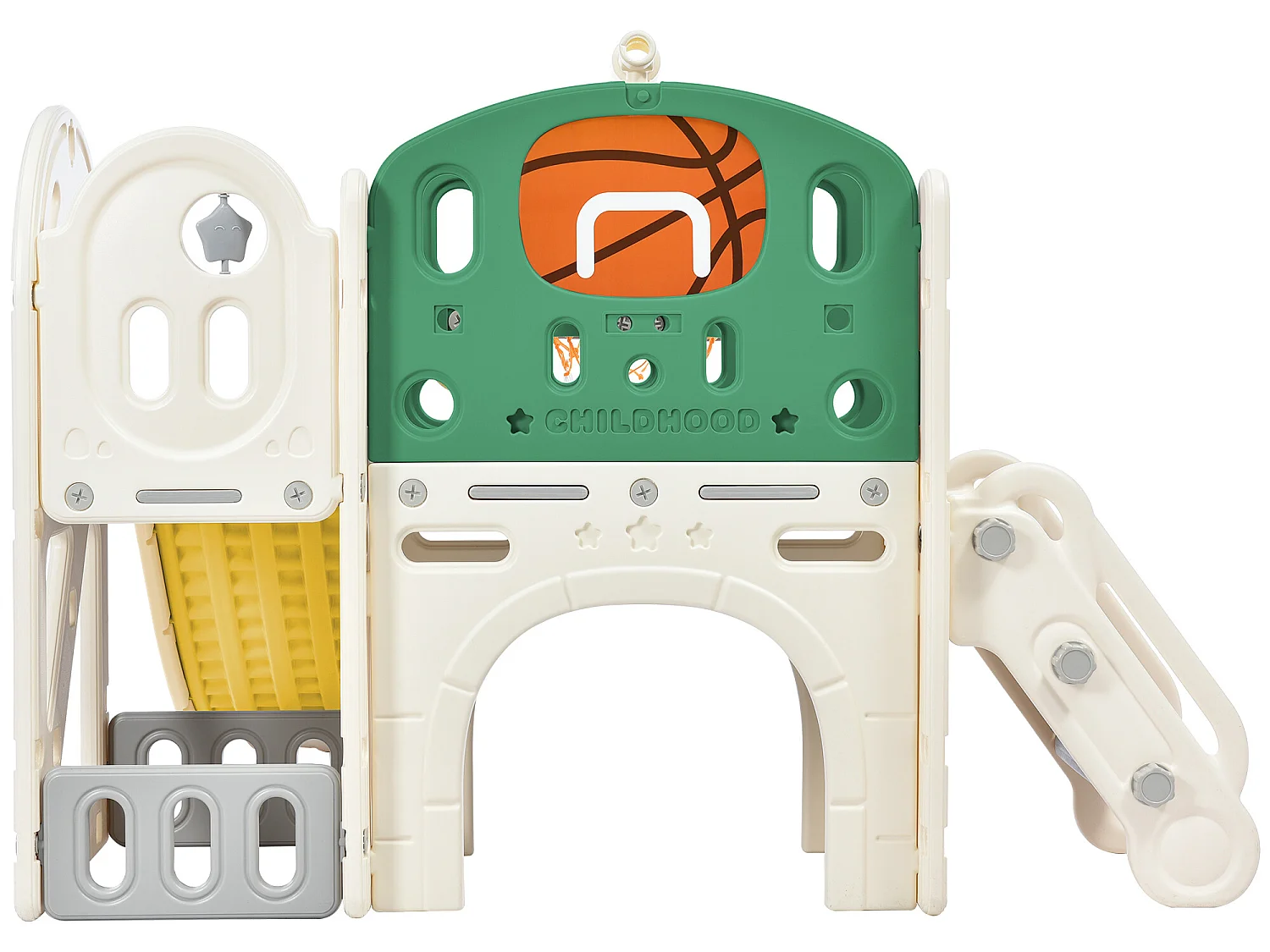 Toboggan 4 en 1 - avec escalier, espace de rangement, panier de basket - vert