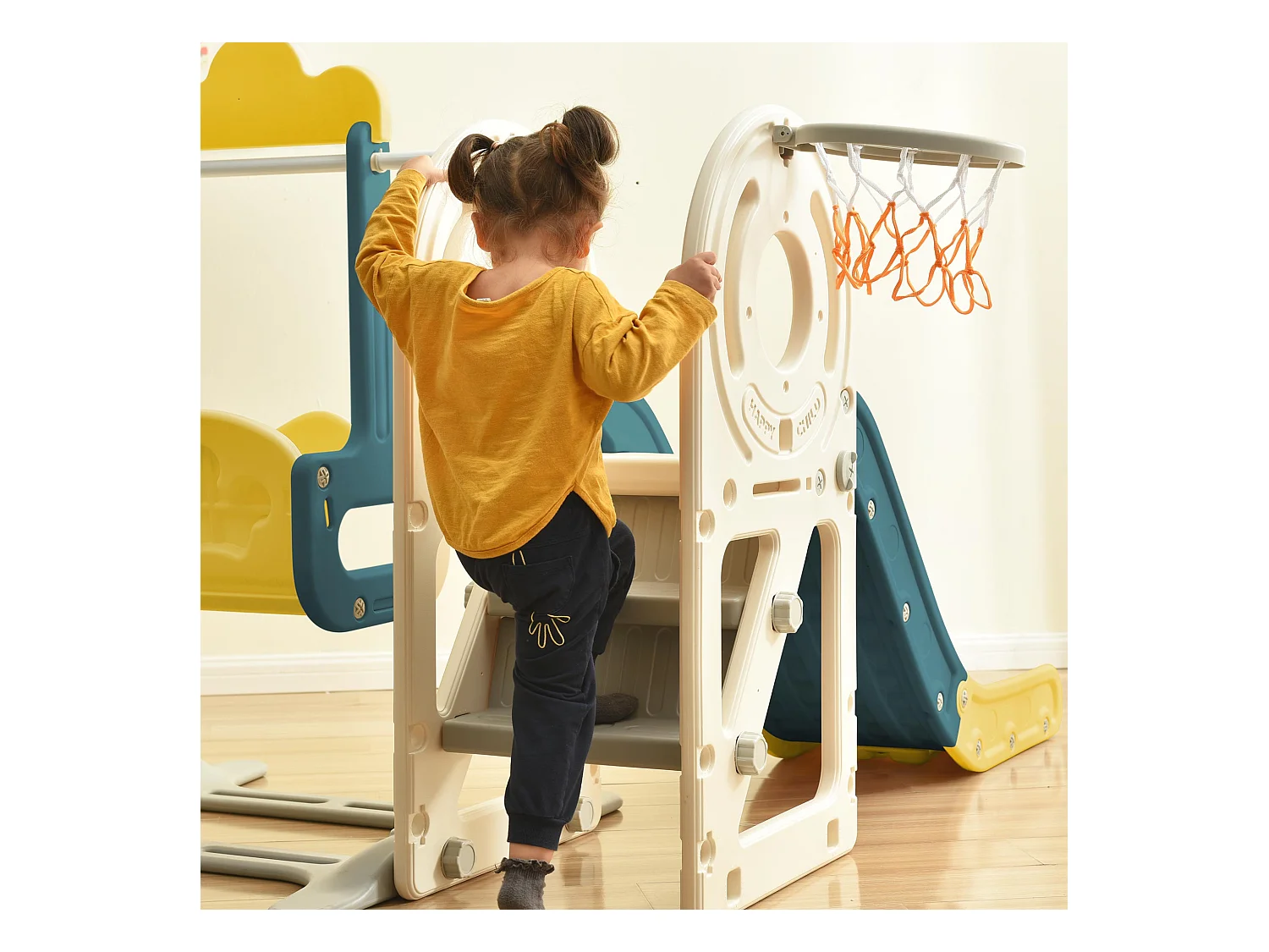 4-in-1-Rutsche – mit Treppe, Schaukel, Basketballkorb – Autoform – grün
