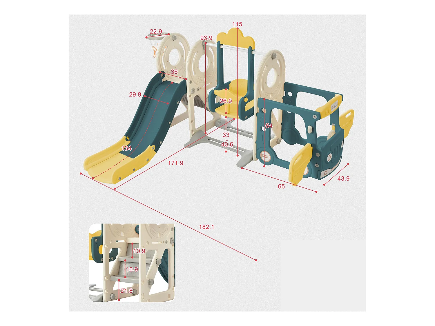 4-in-1-Rutsche – mit Treppe, Schaukel, Basketballkorb – Autoform – grün