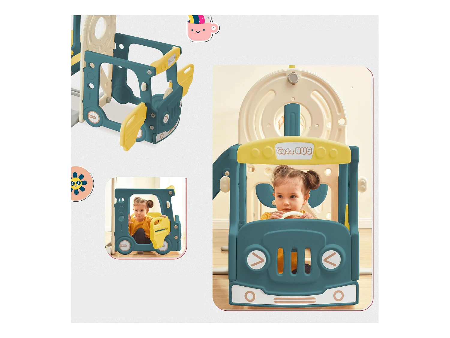 4-in-1-Rutsche – mit Treppe, Schaukel, Basketballkorb – Autoform – grün