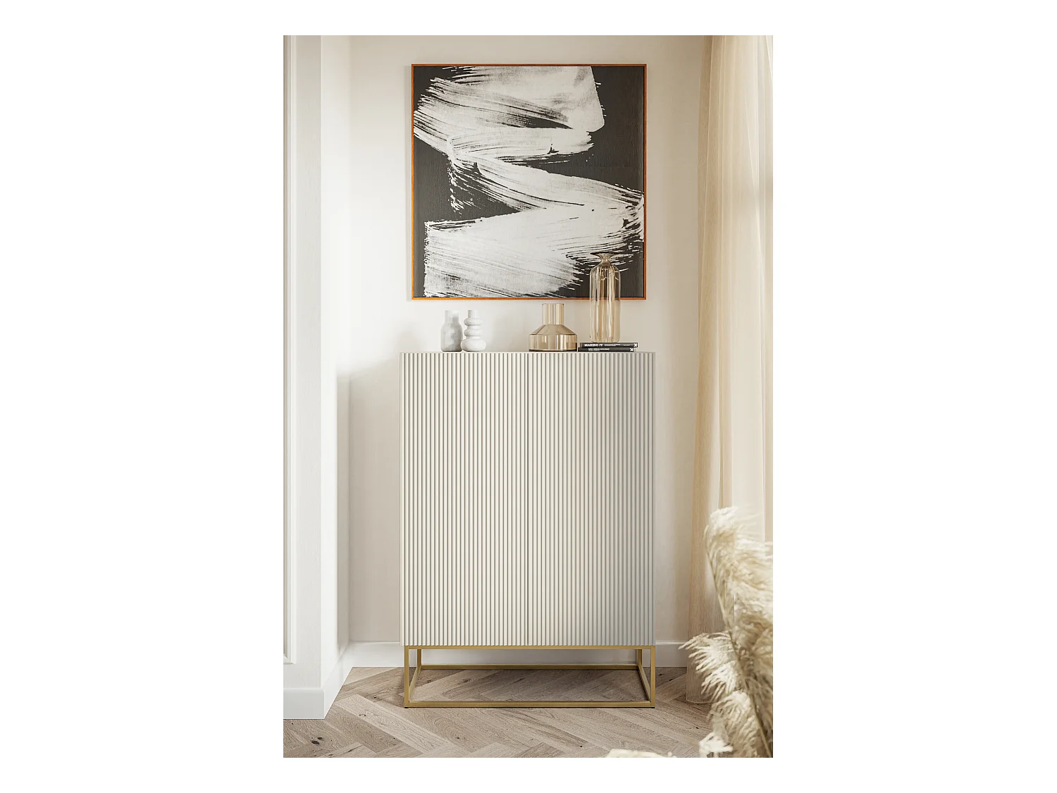Buffet haut - 2 portes - taupe (gris-beige) - 90 cm - VELDIO
