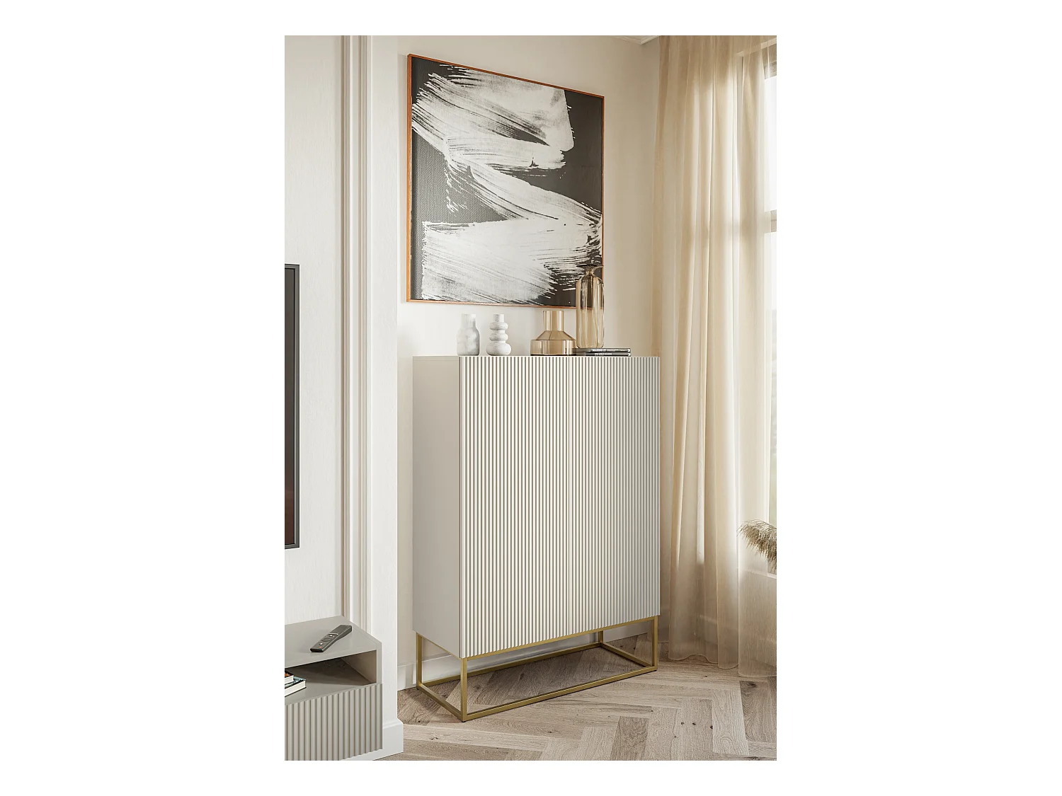 Buffet haut - 2 portes - taupe (gris-beige) - 90 cm - VELDIO