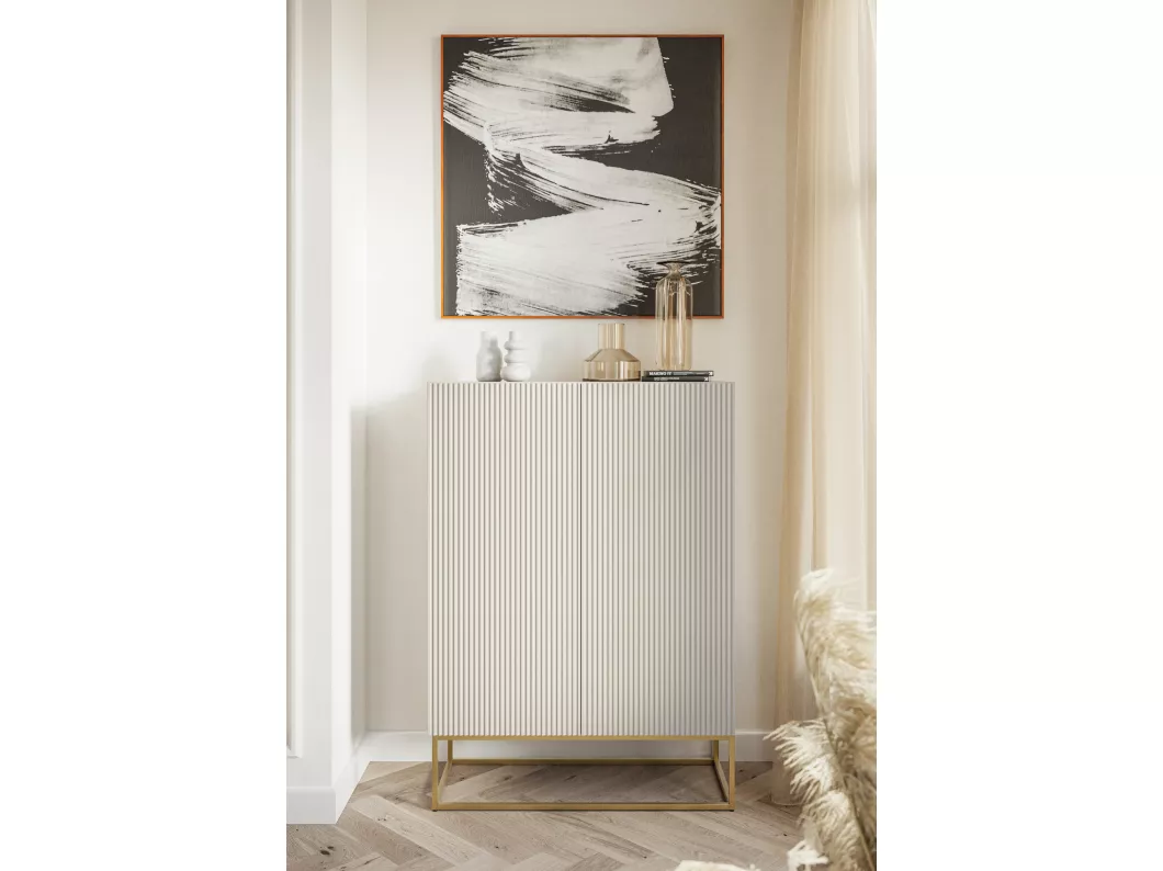 Kauf Unique Highboard 2-türig - 90 cm - taupe (graubeige) mit goldenem Metallgestell - VELDIO